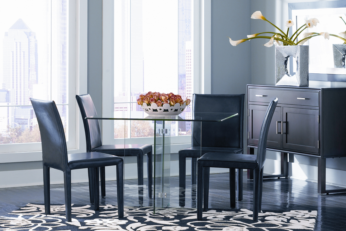 Glass-on-Glass Dining Room with Square Table